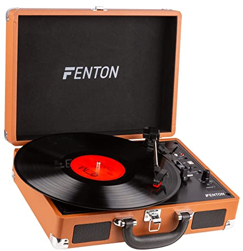 Fenton RP115F Briefcase Record Player with Bluetooth Output, Suitcase Vinyl Player, Built-in Speakers, 3-Speed Turntable, Retro Design, PU Leather Finish - Perfect for Vinyl Lovers