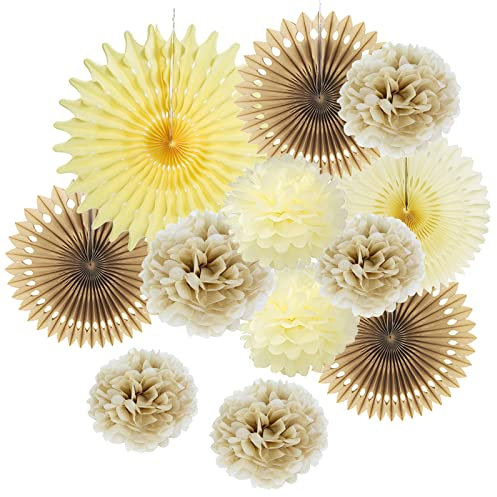 Easy Joy Brown Birthday Party Decorations Rustic Paper Fans Natural Decorations Hanging Tissue Paper Pom Poms Paper Fans Boho Birthday Decoration for Women