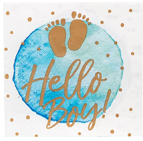 Boland 53249 - Party-Servietten Hello Boy, 20 Stück, 21 x 21 cm, Mundtuch, Tisch-Dekoration, 100 % Papier, Geburtstag, Geburt, Babyparty