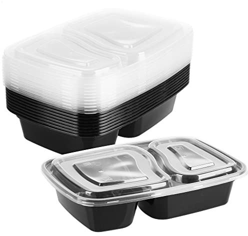 com-four® 10x Vorratsschale mit Deckel - Meal Prep Container - Essensbox 2-Fach - Frischhaltebox (10 Stück - schwarz - 2-geteilt)