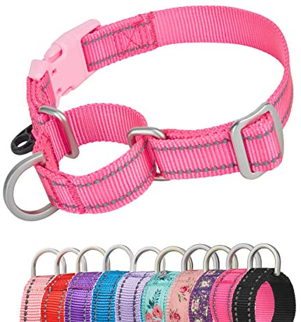 YUDOTE Reflektierende Martingale Hundehalsbänder,ausbruchsicheres Anti-Zug-Trainingshalsband mit Sicherheits-Schnellverschluss für schmale Kopfhunde erleichtern das Gehen,Klein,Heiße Rosa