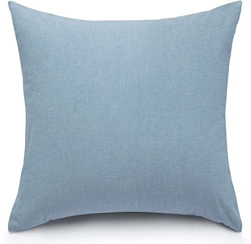 ATsense 2er Set Kissenbezug 50x50 cm - 100% Gewaschene Baumwolle, Hellblau Kopfkissenbezug mit Reißverschluss, Oeko-TEX Zertifiziert Weich, Nicht Lleicht Verformbar