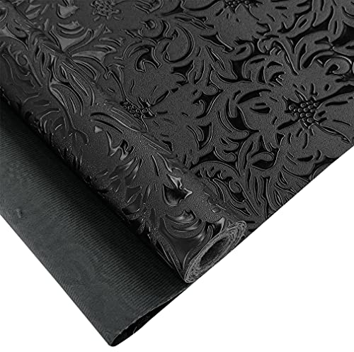 30cmx135cm Klassische Blumen Serie Kunstleder, Polster Stoff PU, Vintage PU-Leder Für Kunsthandwerk, Makeup Organizer DIY-Dekoration (Schwarz)