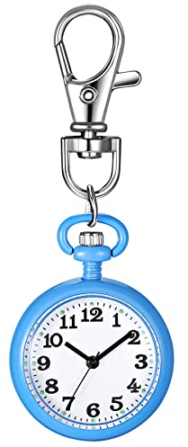 JewelryWe Karabineruhr Taschenuhr mit Karabiner Schlüsselanhänger FOB Clip-on Quarzuhr Analog Uhr für Ärzte Krankenschwestern Sanitäter Köche Sport Unisex Blau