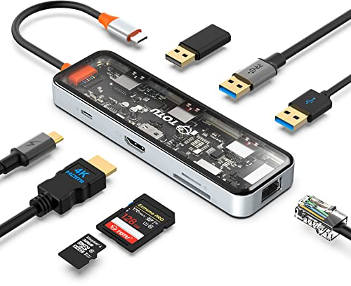 Docking Station, USB C Hub, TOTU 8-in-1 Type C Hub with 4K HDMI Port, Ethernet, 100W PD USB-C Power Delivery, 2 USB 3.0 Ports, 1 USB 2.0 Port, SD/TF Card Reader, for MacBook and Other Type C Laptops