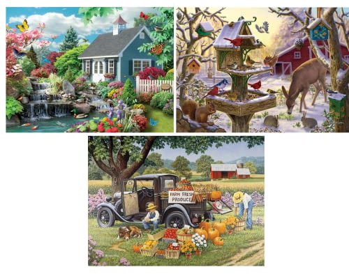 Bits and Pieces – Value Set of Three 100 Piece Jigsaw Puzzles for Adults – Dream Landscape, Home Grown, Sunrise Feasting, Completed Puzzle Size: 15 x 19