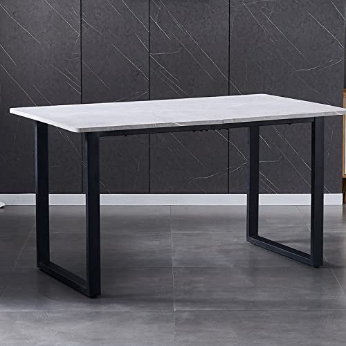 AINPECCA 150cm Dining Table- Rectangle Marble Effect Grey Top with U Shape Metal Black Legs for 4-6 Seaters Home Kitchen