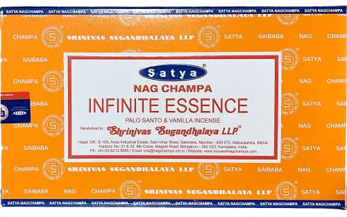 Satya Nag Champa Infinite Essence - Limited Edition - Exklusiver Duft Palo Santo und Vanille - 12 Schachteln mit 15 g