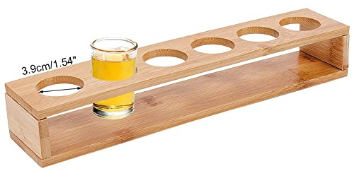 nbeads 6 Schnapsglas Set, Loch: 3.9 cm Schnapsgläser Tablethalter Bar Bambus Schnapsglashalter Weinglas Tasse Serviertablett Schnapsglas Organizer Holz Schnapsbank Bar Zubehör Für Party Bar Club