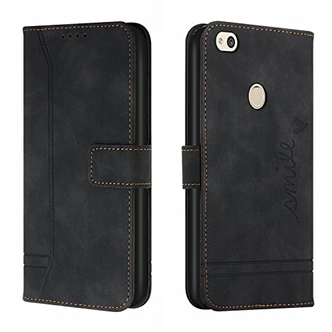 Bravoday Cover per Huawei P8 Lite 2017 / P9 Lite 2017, Flip Custodia in Pelle PU Portafoglio Custodia per Huawei Nova Lite / GR3 / Honor 8 Lite, con Slot per Schede, Nero