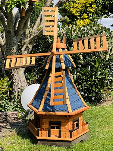 DARLUX dekorative Garten-Windmühle aus Holz kugelgelagert Braun Größen (Blau XL)