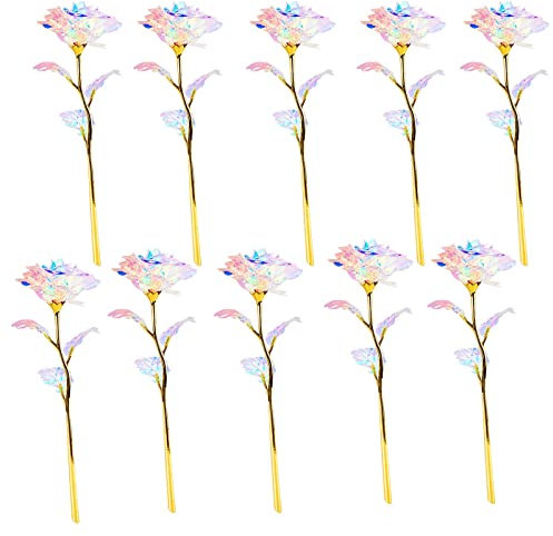 Lot de 10 roses trempées en or, rose galaxie, rose dorée 24 carats, véritable rose préservée, cadeau pour maman, amoureuse, épouse, fille, amie, décoration élégante pour le bureau ou la maison