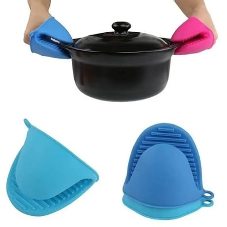 One Pair Silicone Glove Hot Plate Pot Holder None Slip Mini Cooking Pinch Oven Mitts Heat Resistance Holder For Baking Kitchen Cooking BBQ and Grilling Assorted Colours