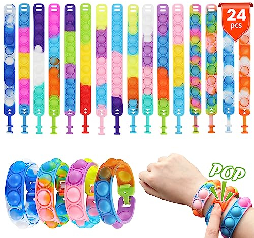 LOCCY Pop Armband, 12/24 Stück Pop Push It Pop it Armband Pop Bubble Armband Spielzeug Anti Stress Armband Set für Kinder (Set A-24 Stück)