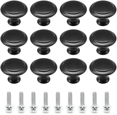Ruidee 12 Stück Schrankknäufe, Runde Ziehgriffe, Knopf Möbelknöpfe, Kommodenknöpfe Schubladenknöpfe, Schrankgriffe für Küche Schrank Schublade Tür Möbel(27MM-Schwarze-BSY