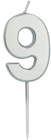 Folat 24139 Kuchen Kerze Ziffer/Zahl 9 Silber-5 cm Geburtstagskerzen für Geburtstag, Geburtstagsdeko, für Kinder Partys, Hochzeiten, Firmenfeiern, Jubiläen