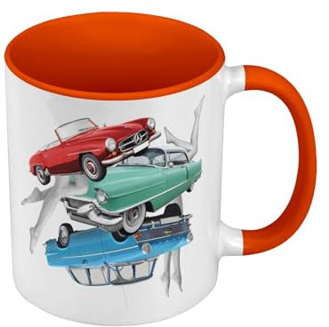 Fabulous Mug de Couleur Qualité Premium Orange - Voitures Anciennes Jambes Collage Art Surréalisme Vintage - Tasse avec anse et intérieur de couleur