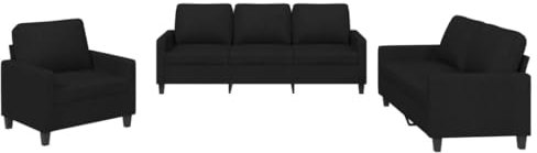vidaXL Sofagarnitur 3-TLG., Sessel Couch mit Kissen, Sofa Wohnzimmersofa mit Armlehnen, Couchgarnitur Designsofa Sitzmöbel Polstermöbel, Schwarz Stoff