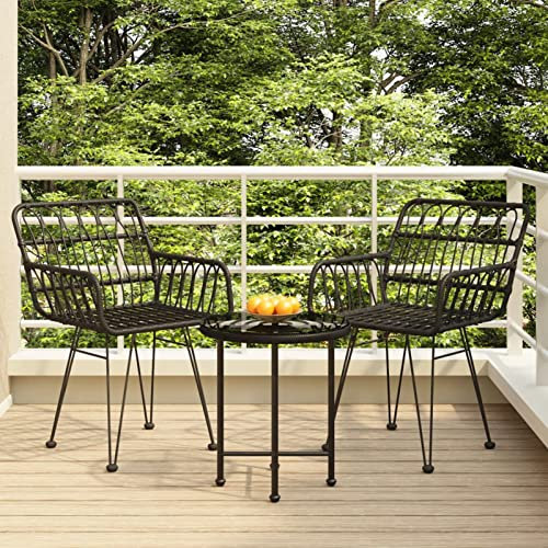 Homgoday Set da pranzo da giardino 3 pezzi rattan sintetico nero, sedia tavolo cucina esterno terrazza patio balcone mobili tipo 4