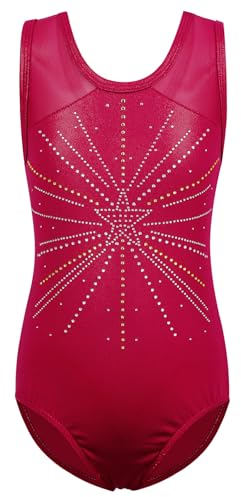 ZNYUNE Mädchen Balletttrikot Bunte Flocken von Schnee Element Kinder Gymnastik Sportbekleidung Gymnastikanzug 3-12 Jahre, Weinrot, 7-8 Jahre