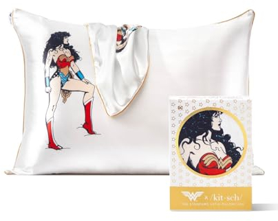 Kitsch Wonder Woman x Satin-Kissenbezug mit Reißverschluss, weicher als Seide, kühlende Kissenbezüge für Haar und Haut, Satin-Kissenbezüge, Standardgröße (Glauben Sie an Wunder, 1 Stück)