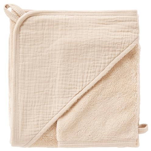 Cape de Bain + Gant - Bambou & Gaze (Biscuit) – Éponge Bambou Ultra Douce – Cadeau de Naissance utile et Tendance – Gant Assorti Inclus – Style raffiné à la Sortie du Bain – 70x70 cm