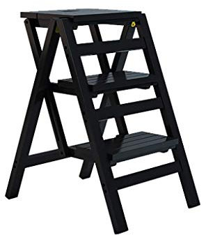 Escabeau à 3 marches en bois massif - Multifonctionnel - Pliable - Vert