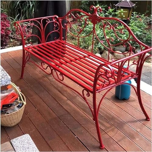 CAFIEDR Outdoor-Gartenbank, Gartenbank, Terrasse, Parkbank, Outdoor-Terrassenbank, Metall-Loungebank mit Rückenlehne, Hofsitz für Veranda, Rasen, Hof (rote Einheitsgröße)