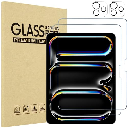 ProCase 2+2 Pack Screen Protector for iPad Pro 11 inch 2024 (M4) A2836 A2837 A3006 with Camera Lens Protector, Tempered Glass Film for iPad Pro 11 5th Gen -2Clear