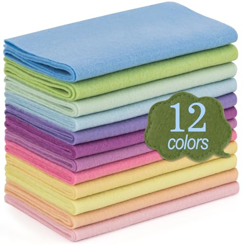 XSEINO 12 Rollen 20,3 x 88,9 cm 1,4 mm dicker, weicher Filzstoff, 12 verschiedene Macarone-Serien-Farben, Filzpackung für Bastelarbeiten, Nähen, Quadrate, Vlies-Patchworking