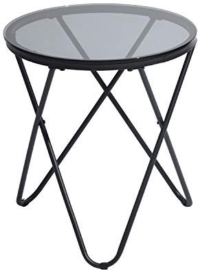 39F FURNITURE DREAM Table Basse Ronde en métal et Verre trempé, Table de Chevet scandinave pour Salon, Gris, Verre, 45 x 45 x 50 cm