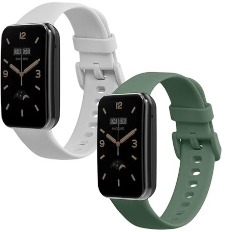 kwmobile Straps Compatible with Xiaomi Mi Band 7 Pro Straps - 2x Replacement Silicone Watch Bands - Smartwatch or Fitness Tracker - White/Pastel Green