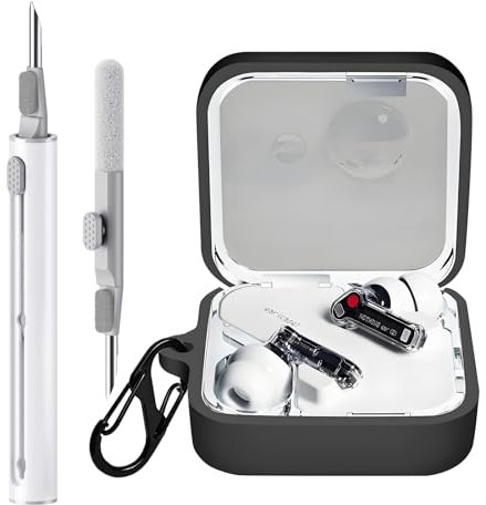 Case Cover Compatible with Nothing Ear Earbuds, Ziseyoru Soft Silicone Nothing Ear Protective Case with Cleaner Kit with Carabiner Keychain Accessories (Black)