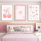Viusneun 3er Rosa Poster Set, Ästhetische Rosa Fliege Kirsche Wandbilder, Leinwand Bilder Set für Schlafsaal Teen Mädchen Zimmer Deko,Ohne Rahmen (50x70cm)