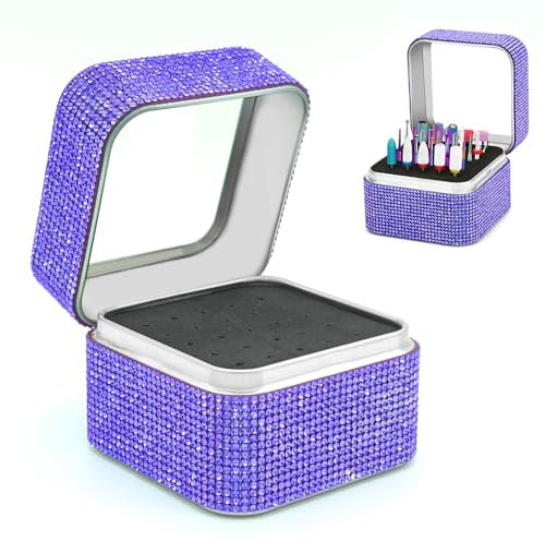 Nail Drill Bits Holder Case- 25 Holes Dustproof Rhinestone Nail Bits Box Efile Displayer Organizer Container for Manicure Tools