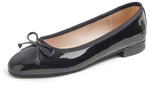 Feversole Women's Square Toe Low Heel Bow Tie Dress Pump Shoes Black Patent Size 6 UK