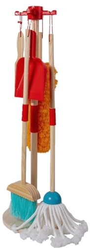 Juego de limpieza para niños de madera, juego de escoba de mano, mopa, plumero, recogedor, juego de juguetes