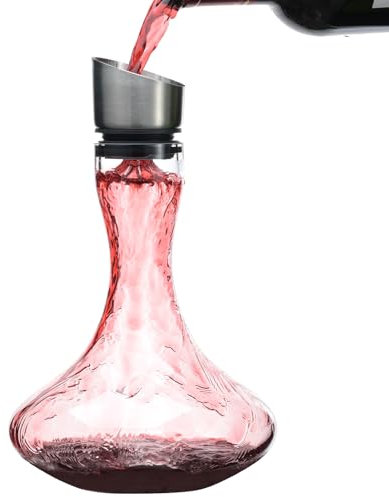 Wlasss Hand Blown Wine Decanter with Aerator, 1300ml/44oz Red Wine Decanter, Crystal Wine Carafe with Stainless Steel Pour Lid and Filter, Elegant Design Easy Pour, Wine Aerator Wine Gifts for Women