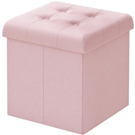 WOLTU Tabouret Pouf de Rangement en Lin,Coffre Repose-Pied Pliable 37,5x37,5x38cm, Rose