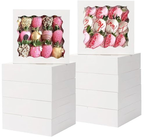Cookie Boxes, 10Pcs Dessert Boxes with Clear Window 10x10x2.5 Inch Large Bakery Boxes White Treat for Muffins, Cupcakes & Pastries (Square 10pcs)