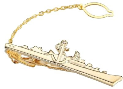 Broche bijou pince de cravate bateau ancre marine en acier doré.
