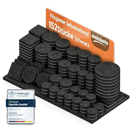 moinkerin Filzgleiter Selbstklebend Schwarz - 152 Stück 5mm Filzgleiter für Stühle Rund & Eckig Möbelfilz Geräuschdämpfung & Kratzschutz Filzfüße Schneiden Sie Jede Form