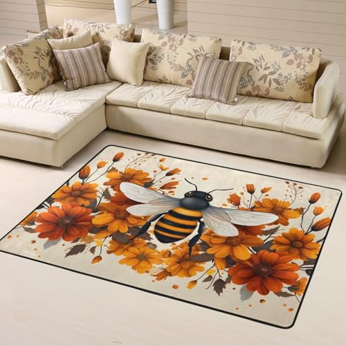 Mexpekil Teppich, Vintage-Design, Motiv: Bienen, 120 x 160 cm, rutschfest, für Wohnzimmer, Schlafzimmer, waschbar, große Matte, moderne Heimdekoration für drinnen und draußen, 120 x 160 cm