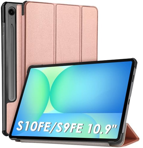 WD&CD Case Compatible with Samsung Galaxy Tab S10 FE / S9 FE 10.9, Ultra Slim Smart Leather Cover with Stand Function Compatible with Samsung Galaxy Tab S10 FE / S9 FE 10.9 Tablet, Rose Gold