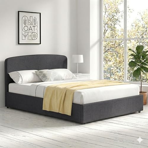 OAT Home Delamere Ottoman Storage Modern Bed Frame Natural/Charcoal Grey Double/King Size (Charcoal Grey, Double)