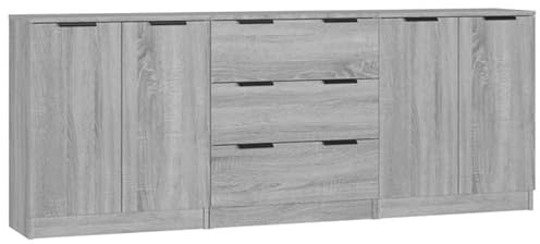 Eleganz 3-TLG. Sideboard Grau Wohnzimmermöbel-Set Sonoma Eiche-Optik | Modernes Regal & Schrank Kombi | Stauraum-Lösung für kleine Räume | Holzwerkstoff langlebig und pflegeleicht