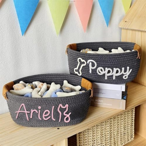 Personalisierter Hundekorb Mit Haustiernamen, Personalisiertes Haustiergeschenk, Hundespielzeug Aufbewahrungsbehälter, Neues Welpengeschenk, Hundeaufbewahrungsbox(32 * 24 * 13m)