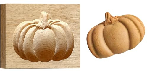 Holz-Keksform Kürbis Ausstechform, Plätzchenformen Cookie Cutter Backform aus Naturholz, Wiederverwendbare Prägeform für Halloween Thanksgiving Herbst Dekoration Backzubehör (Kürbis)