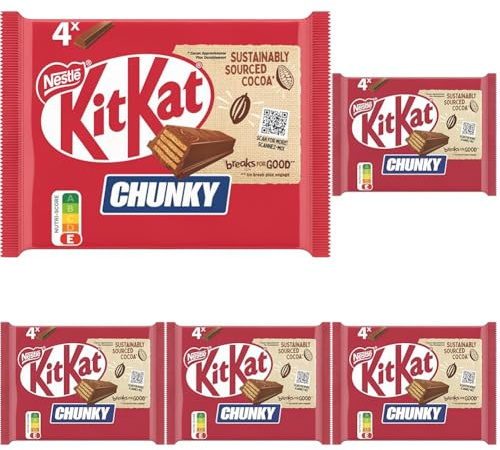 Nestlé KitKat ChunKy Classic Schokoriegel, Knusper-Riegel mit Milchschokolade und knuspriger Waffel, 5er Pack (à 4 x 40g)