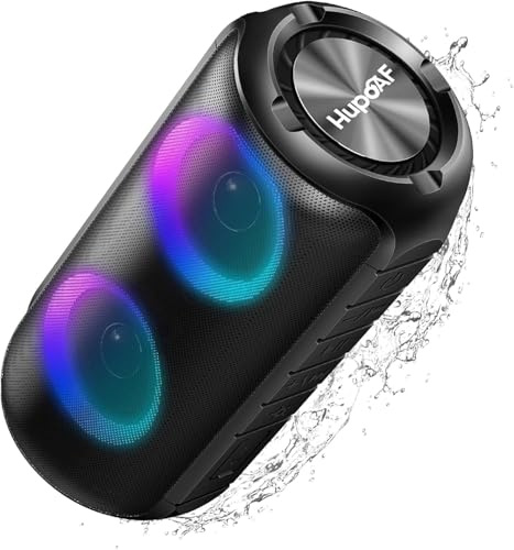 Bluetooth Lautsprecher mit Licht, Musikbox Tragbarer Bluetooth Speaker 2026 mit 20W Spitzenleistung, Dual 52mm Lautsprecher, Stereo Sound/Tiefer Bass, RGB, IPX7 Wasserdicht für Outdoor, Party, Strand